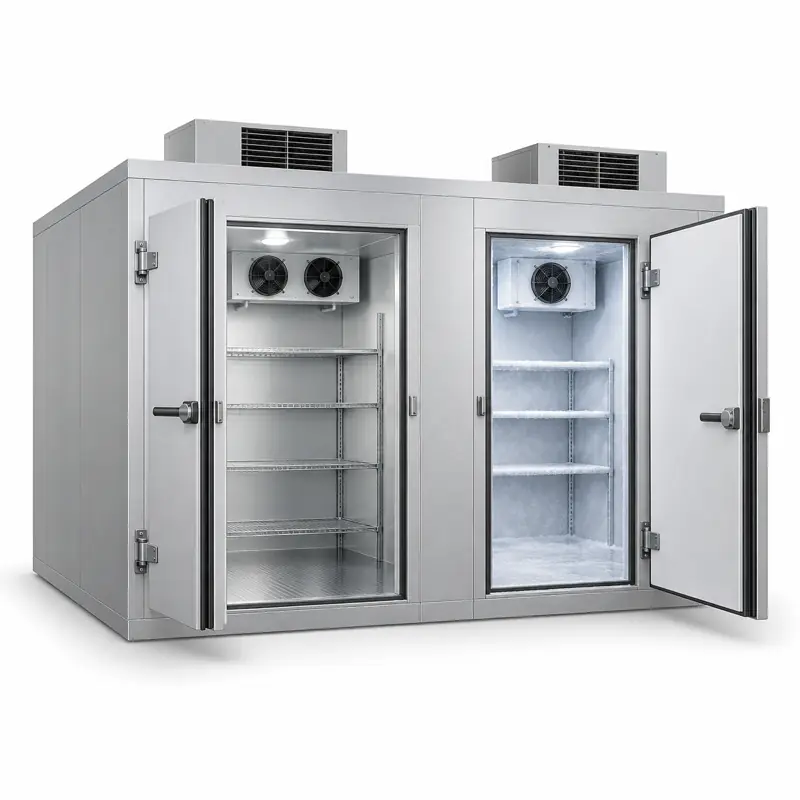 Two-compartment walk-in cooler and freezer
