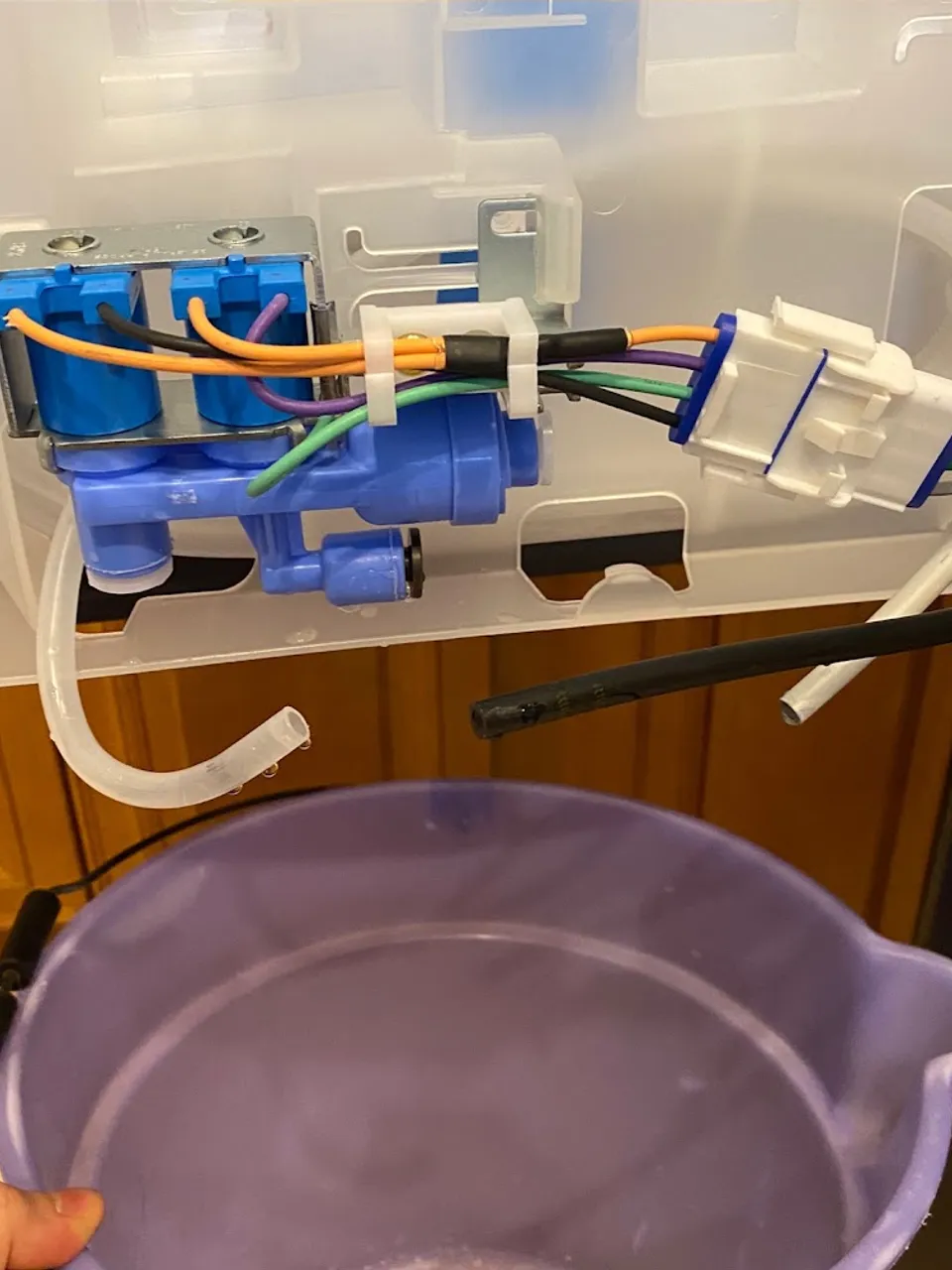 Ice maker water inlet valve assembly with the supply tubing attached